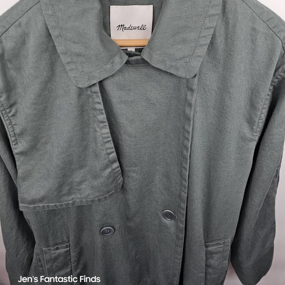 Madewell Textural Trench Coat Green Medium New - Picture 5 of 14